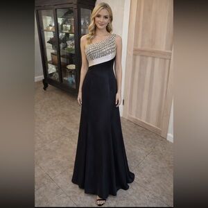 Riva Designs One-Shoulder Formal Dress. Women’s Sz-6 Embellished Black NWOT